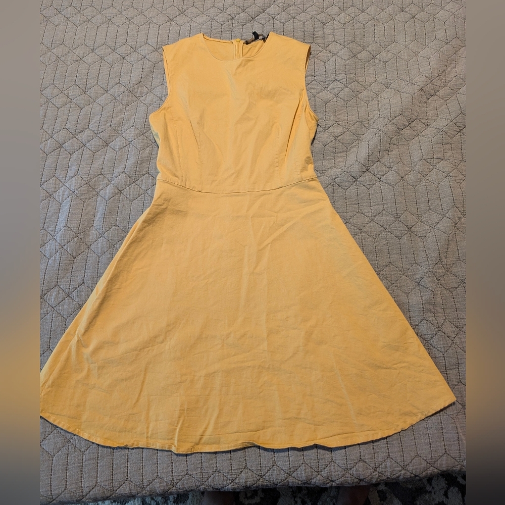 Theory Yellow Sleeveless Midi Fit-and-Flare Dress